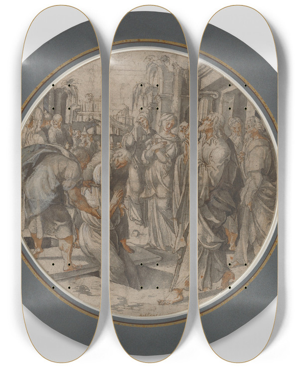 Triptych art skateboard deck of David Jorisz The Raising Oflazarus by David Jorisz (1501-1556)
