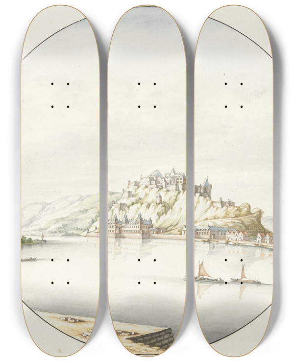 Triptych art skateboard deck of Jan Van Call The Elder Kasteel Ehrenbreitstein by Jan van Call the elder (1656-1703)