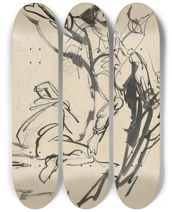 Triptych art skateboard deck of Jn Novk Dance by Jan Novak (1921-1944)