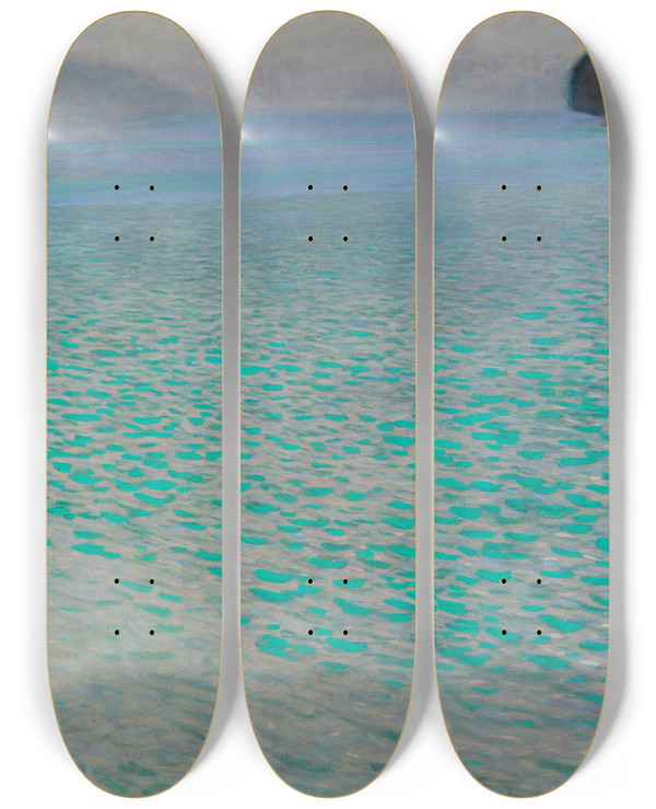 Triptych art skateboard deck of Gustav Klimt Attersee by Gustav Klimt (1862-1918)