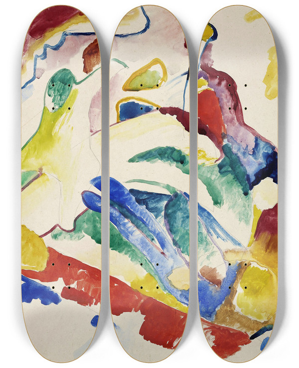 Triptych art skateboard deck of Wassily Kandinsky Draft For Composition Ii by Wassily Kandinsky (1866-1944)