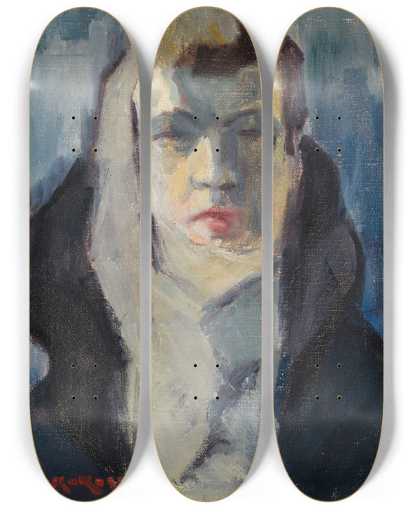 Triptych art skateboard deck of Jalmari Ruokokoski Selfportrait_2 by Jalmari Ruokokoski (1886-1936)