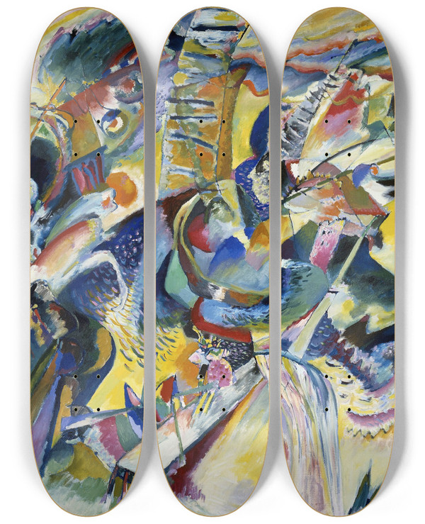 Triptych art skateboard deck of Wassily Kandinsky Improvisation Klamm 1914 by Wassily Kandinsky (1866-1944)