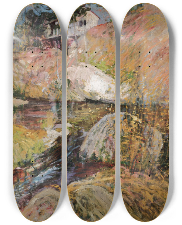 Triptych art skateboard deck of John Henry Twachtman My Summer Studio by John Henry Twachtman (1853-1902)
