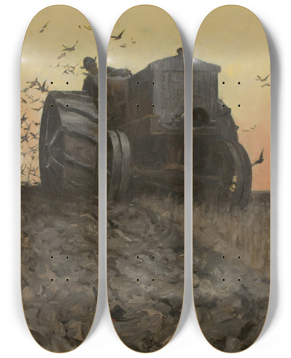 Triptych art skateboard deck of Harvey T Dunn Spring Planting by Harvey T Dunn (1884-1952)