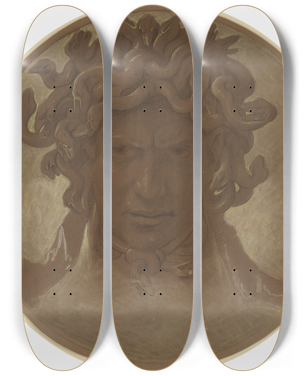 Triptych art skateboard deck of Anselm Feuerbach Medusenhaupt by Anselm Feuerbach (1829-1880)