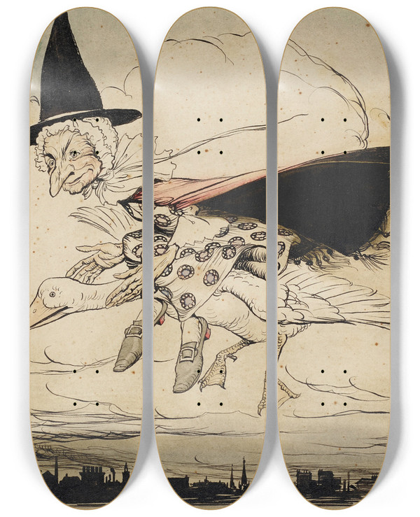 Triptych art skateboard deck of Arthur Rackham Mother Goose_2 by Arthur Rackham (1867-1939)