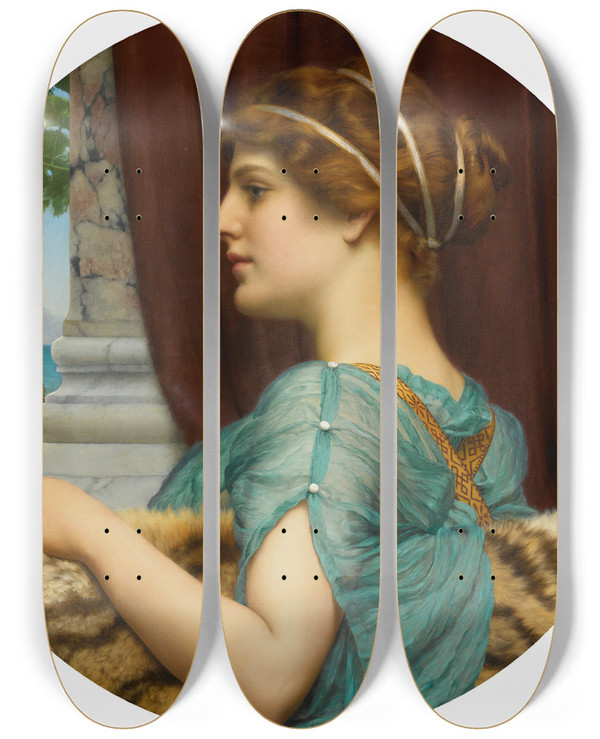 Triptych art skateboard deck of John William Godward A Pompeian Lady_1 by John William Godward (1861-1922)