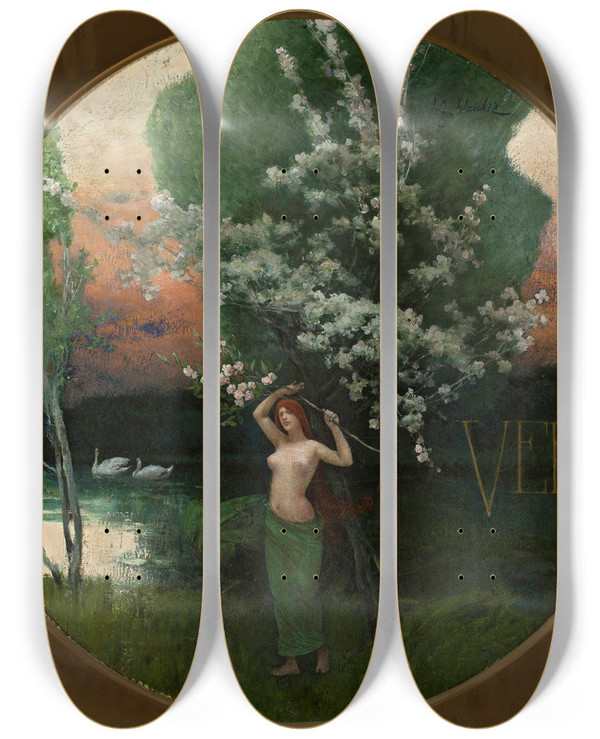 Triptych art skateboard deck of Wadysaw Wankie Springtime by Wadysaw Wankie (1860-1925)
