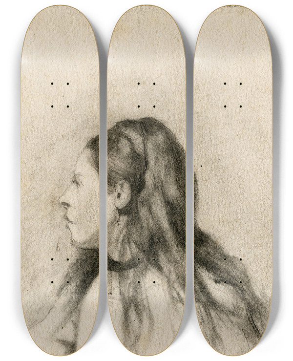 Triptych art skateboard deck of Floris Verster Young Woman by Floris Verster (1861-1927)