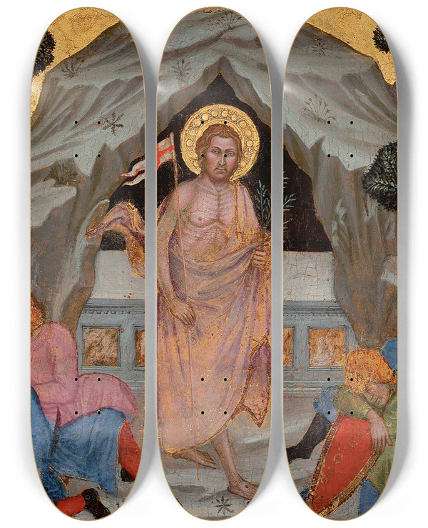 Triptych art skateboard deck of Taddeo Di Bartolo The Resurrection by Taddeo di Bartolo (1362-1422)