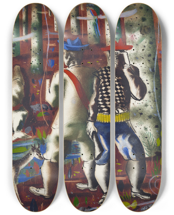 Triptych art skateboard deck of Cndido Portinari Preparatory Drawing For Entry Into The Forest by Candido Portinari (1903-1962)