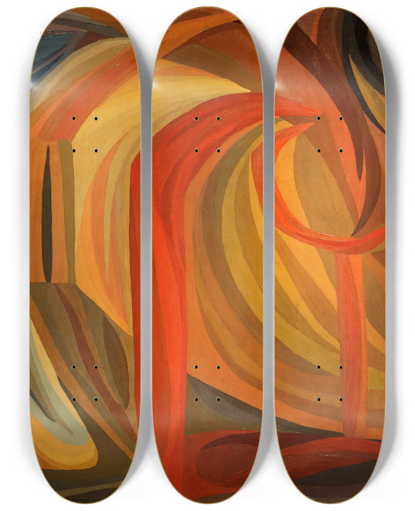 Triptych art skateboard deck of Otto Freundlich Composition_2 by Otto Freundlich (1878-1943)