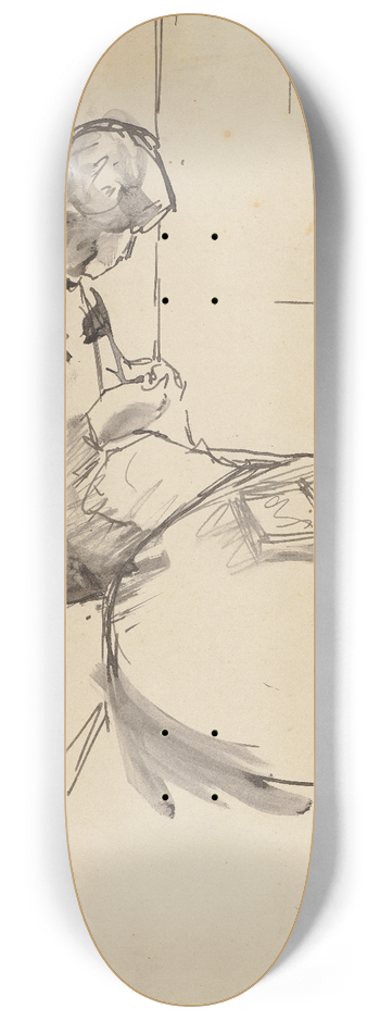 Hermann Lismann - Strickende Frau, auf dem Tisch ein Buch liegend 8.25 inch art skate deck