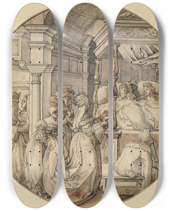 Triptych art skateboard deck of Jrg Breu The Elder Bridal Scene by Jorg Breu The Elder (1475-1537)