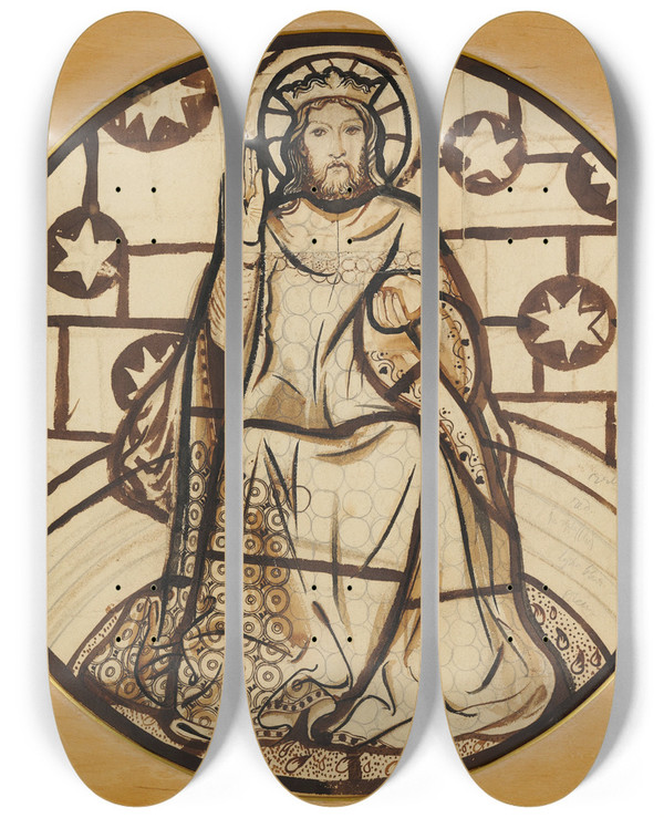 Triptych art skateboard deck of Sir Edward Coley Burnejones Christ In Majesty by Sir Edward Coley Burne-Jones (1833-1898)