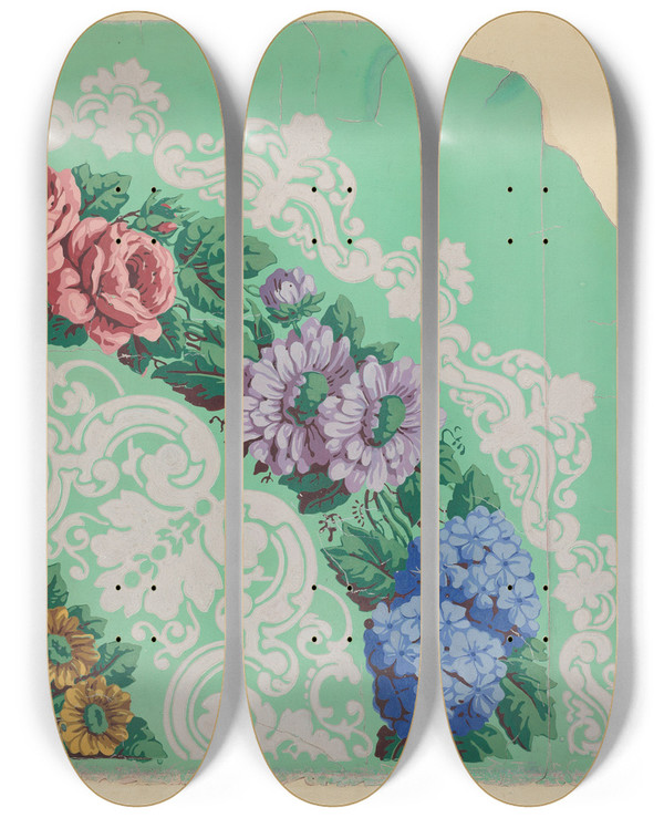 Triptych art skateboard deck of Walter Doran Wall Paper by Walter Doran