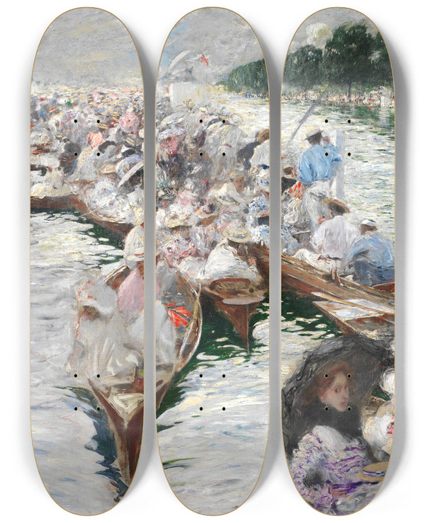 Triptych art skateboard deck of Friedrich Stahl Henley Regatta_1 by Friedrich Stahl (1863-1940)
