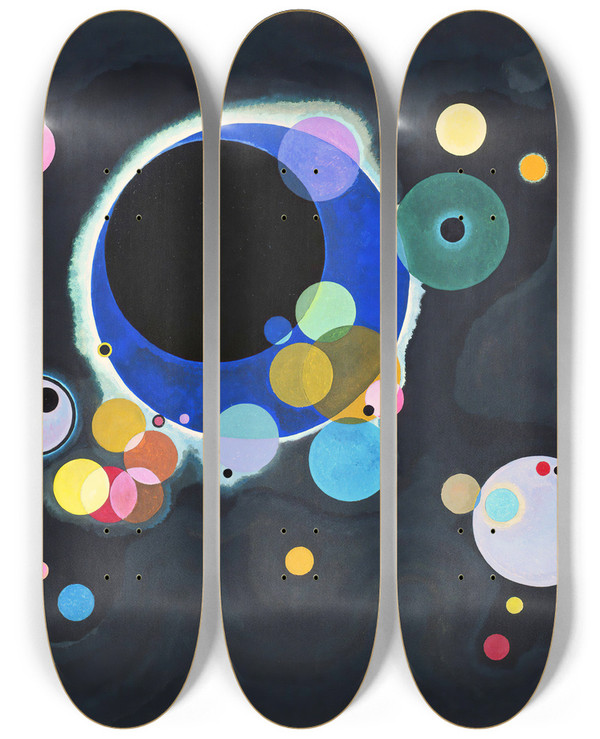 Triptych art skateboard deck of Wassily Kandinsky Several Circles by Wassily Kandinsky (1866-1944)