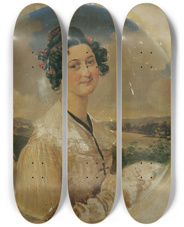 Triptych art skateboard deck of Peter Fendi Elisabeth Konopasek by Peter Fendi (1796-1842)