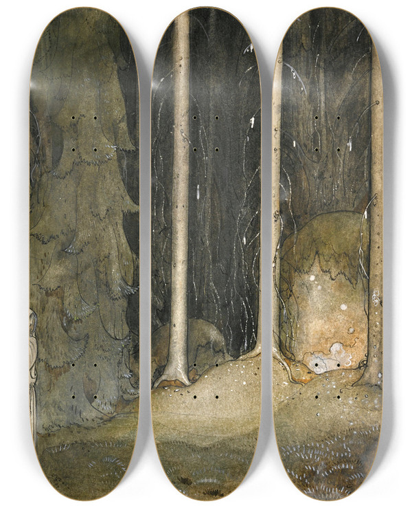 Triptych art skateboard deck of John Bauer Brother Martin by John Bauer (1882-1918)