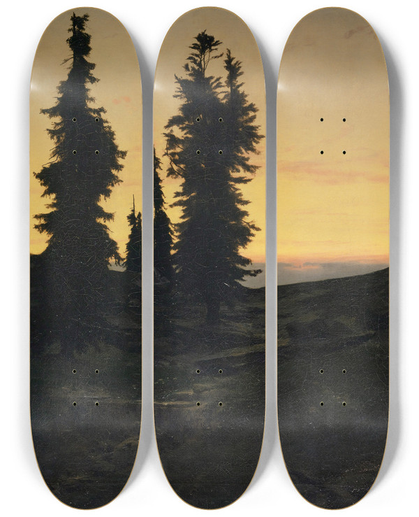Triptych art skateboard deck of Arnold Bcklin Fir Trees by Arnold Bocklin (1827-1901)