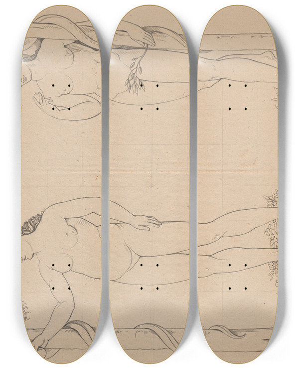 Triptych art skateboard deck of David Humbert De Superville Eva Met De Slang by David Humbert De Superville (1770-1849)