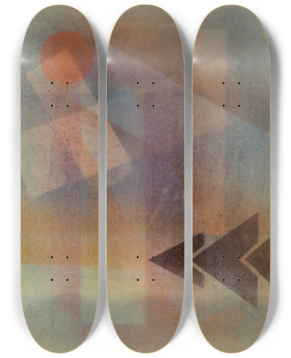 Triptych art skateboard deck of Wassily Kandinsky Schwere Spitzen by Wassily Kandinsky (1866-1944)