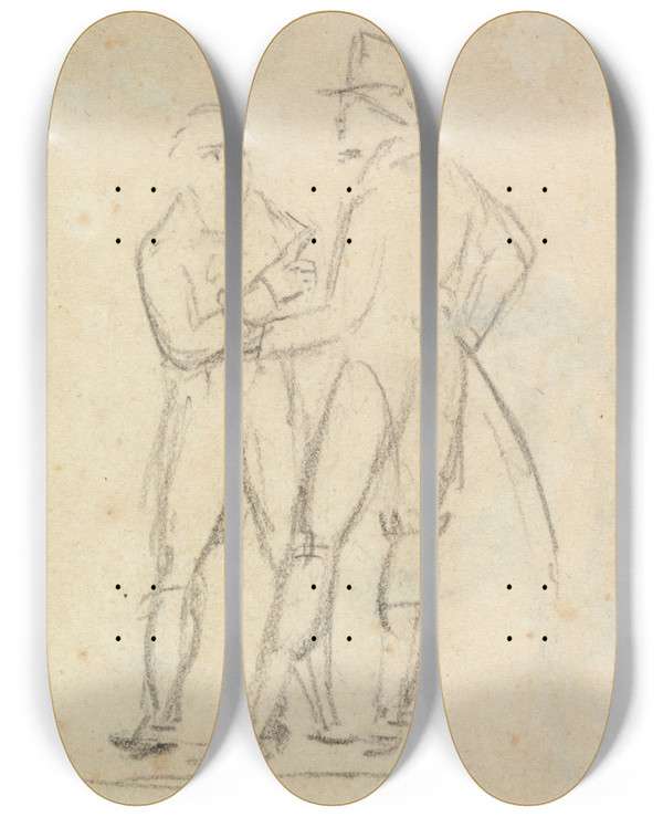 Triptych art skateboard deck of Benjamin Robert Haydon Study Of Two Men Standing While In Conversation by Benjamin Robert Haydon (1786-1846)