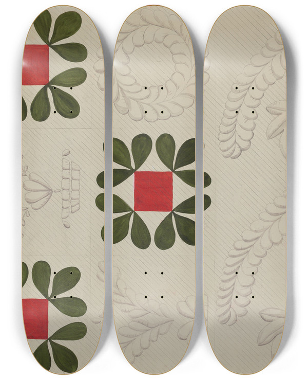 Triptych art skateboard deck of Katherine Hastings Quilt_2 by Katherine Hastings