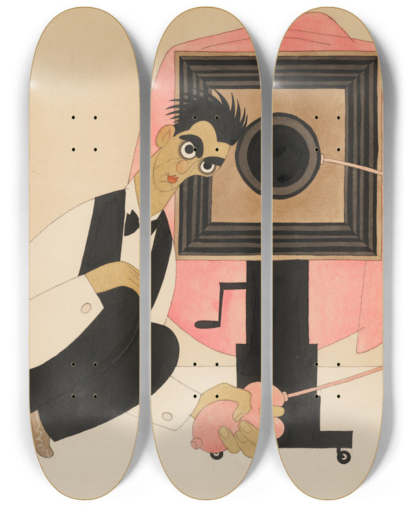 Triptych art skateboard deck of Ralph Barton Nickolas Muray by Ralph Barton (1891-1931)