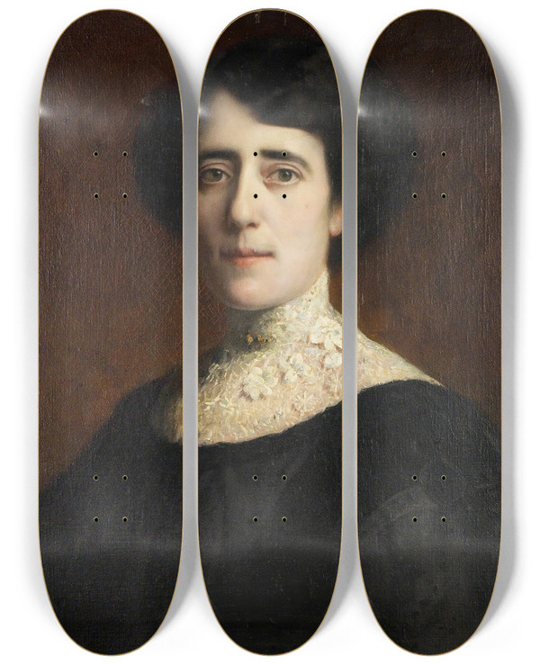 Triptych art skateboard deck of Franz Von Stuck Portrait Einer Dame Mit Spitzenkragen by Franz Von Stuck (1863-1928)