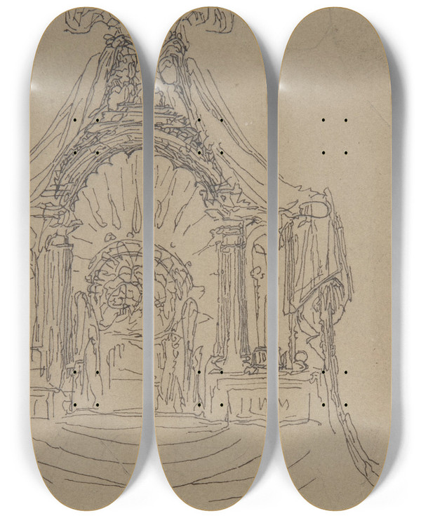 Triptych art skateboard deck of William Pitts Design For A Throne by William Pitts (1790-1840)