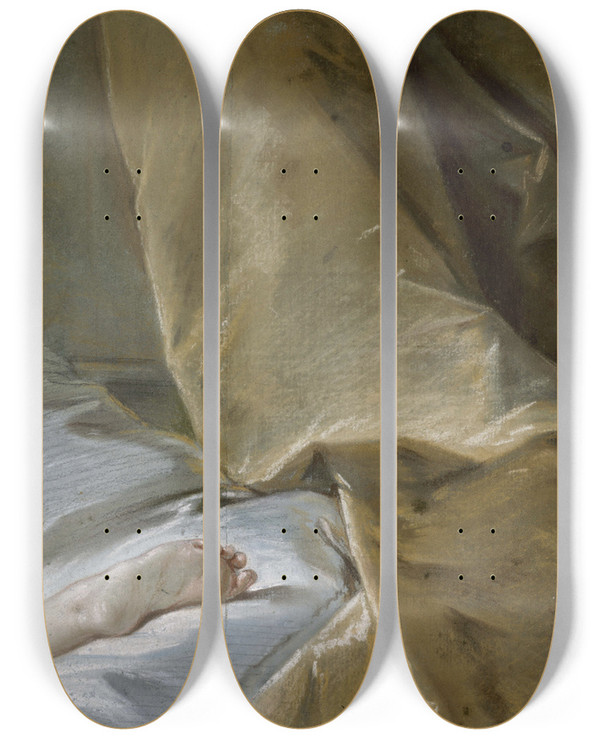 Triptych art skateboard deck of Franois Boucher Etude De Pied by Francois Boucher (1703-1770)