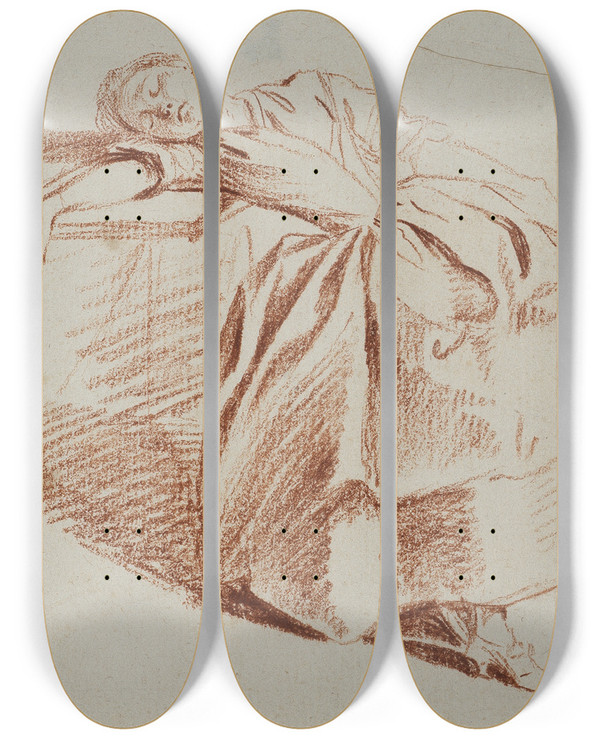 Triptych art skateboard deck of Daniel Nikolaus Chodowiecki Schlafendes Mdchen An Einem Tisch by Daniel Nikolaus Chodowiecki (1726-1801)