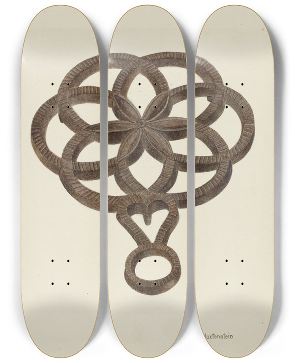 Triptych art skateboard deck of Violet Hartenstein Trivet_8 by Violet Hartenstein
