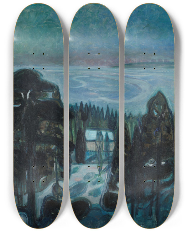 Triptych art skateboard deck of Edvard Munch White Night by Edvard Munch (1863-1944)