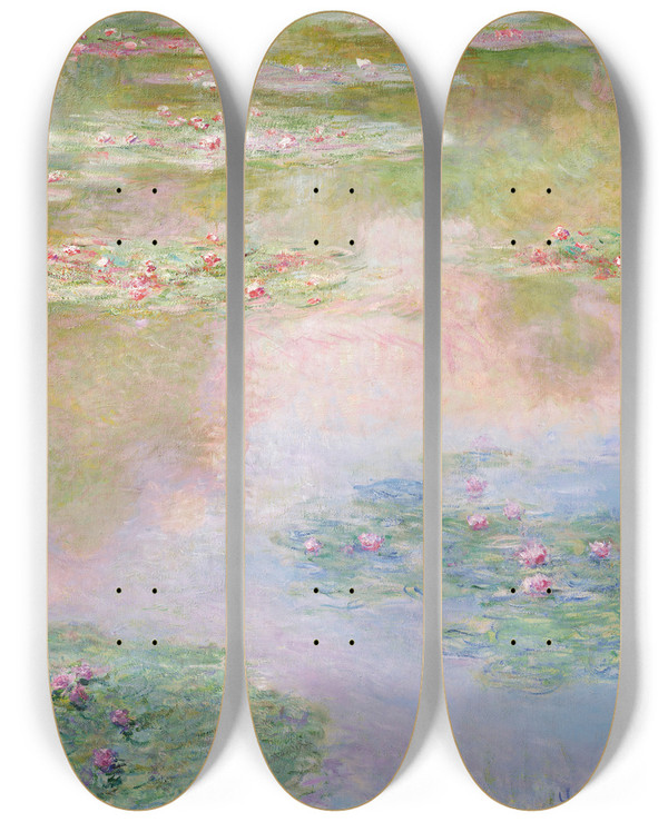Triptych art skateboard deck of Claude Monet Nymphas by Claude Monet (1840-1926)