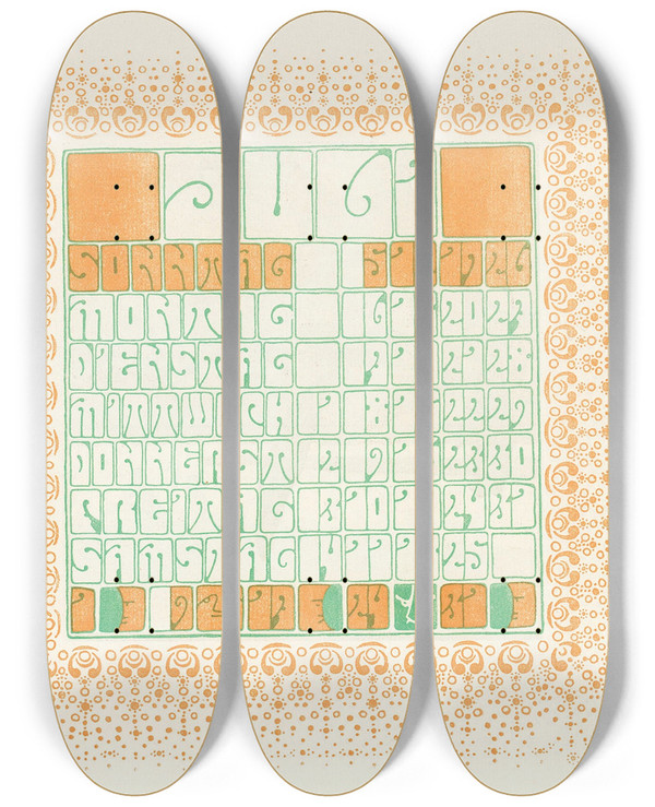 Triptych art skateboard deck of Alfred Roller Juli by Alfred Roller (1864-1935)