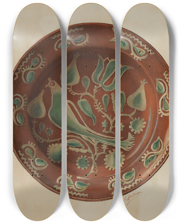 Triptych art skateboard deck of William L Antrim Plate by William L Antrim