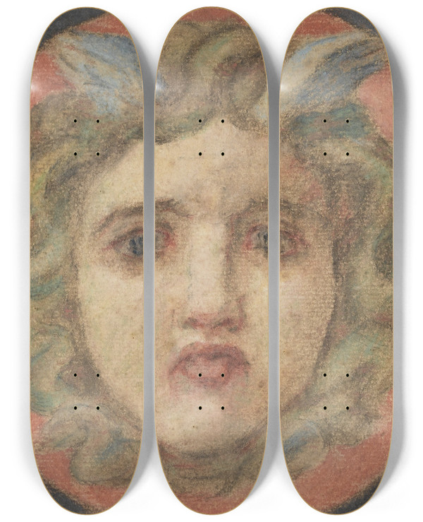 Triptych art skateboard deck of Henri Cros Medusas Head by Henri Cros (1840-1907)