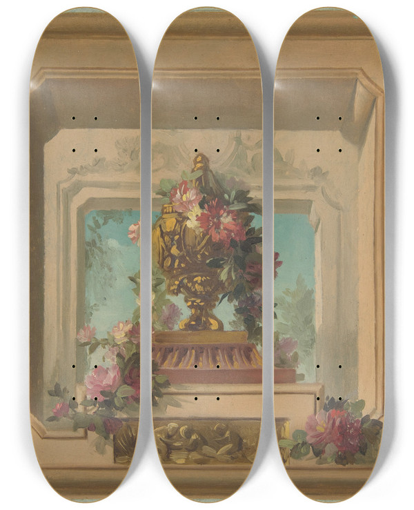 Triptych art skateboard deck of Julesedmondcharles Lachaise Trompe Loeil Design For A Ceiling by Jules-Edmond-Charles Lachaise (1897)