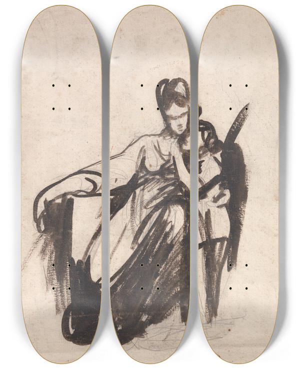 Triptych art skateboard deck of George Romney Mother And Son by George Romney (1734-1802)