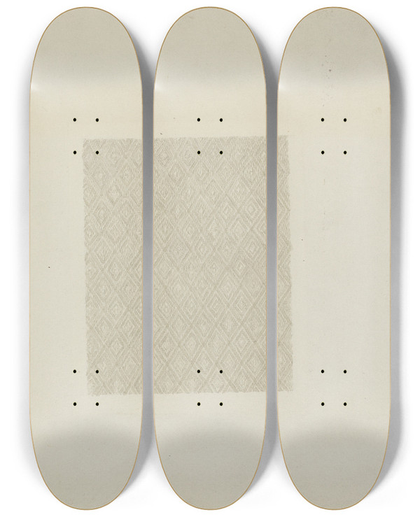 Triptych art skateboard deck of George Constantine Shaker Tablecloth by George Constantine