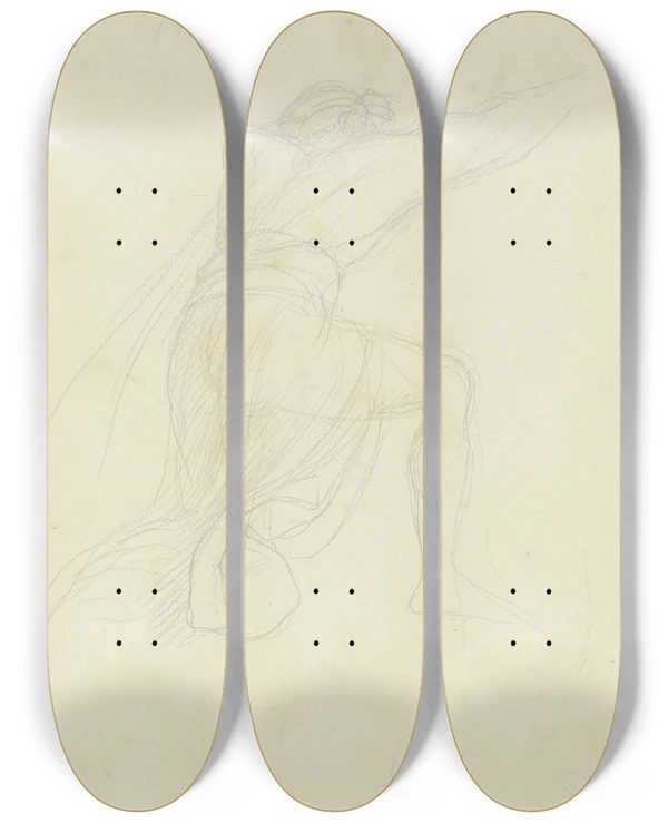 Triptych art skateboard deck of Moritz Von Schwind Kneeling Man During The Sngerkrieg by Moritz Von Schwind (1804-1871)