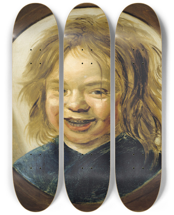Triptych art skateboard deck of After Frans Hals Laughing Boy by After Frans Hals (1582-1666)
