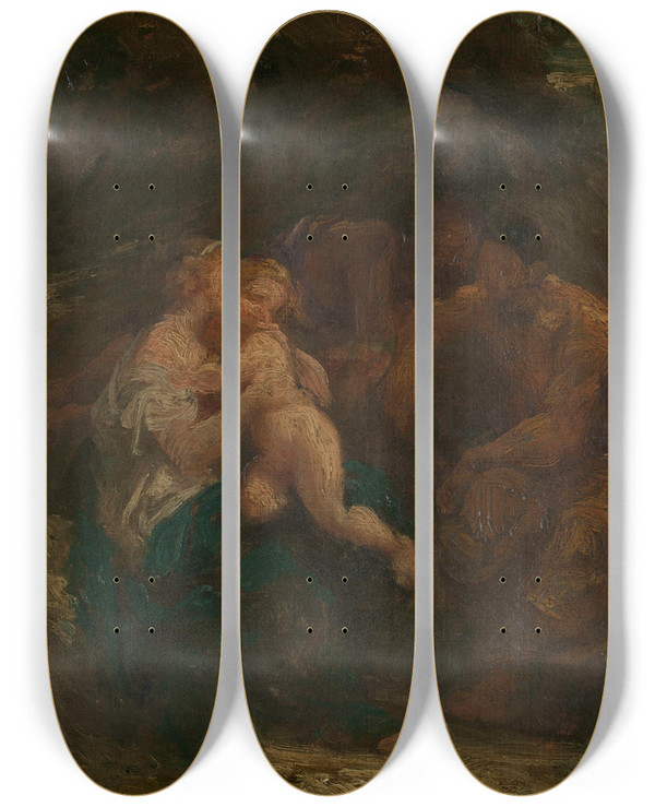 Triptych art skateboard deck of Francisque Millet The Holy Family by Francisque Millet (1642-1679)