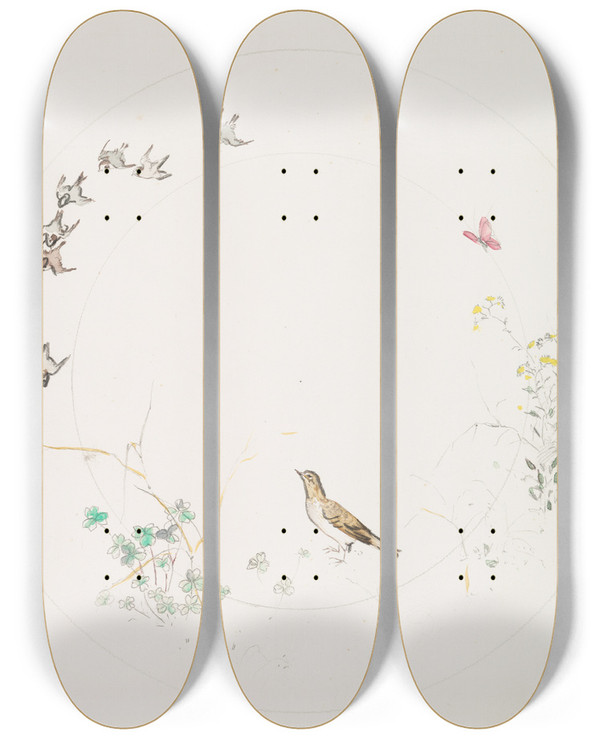Triptych art skateboard deck of Flix Bracquemond Lorage_1 by Felix Bracquemond (1833-1914)