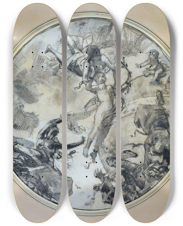 Triptych art skateboard deck of Gabriel Ferrier La Libert by Gabriel Ferrier (1847-1914)
