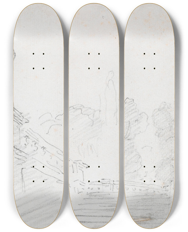 Triptych art skateboard deck of Hubert Robert Monumental Stairway by Hubert Robert (1733-1808)